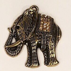 STUNNING Bronze tone Large Ornate Elephant Pendant Faceted Tangerine Rhinestones